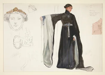 Ricardo II (de preto), esboço de traje para Henry Irving