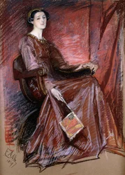Mulher sentada, usando cocar elizabetano, 1897