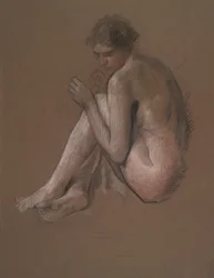 Figura feminina nua sentada.