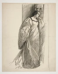 Esboço de uma senhora, ilustração para