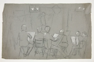 Esboço de uma sala de estudantes desenhando um modelo