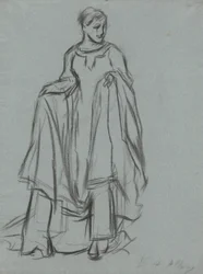 Estudo para mulher drapeada, estudo de figura para The Quest of the Holy Grail (série de 15 pinturas para a Biblioteca Pública de Boston, concluída em 1901)