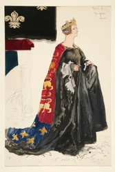 A rainha (de preto), esboço de traje para Henry Irving