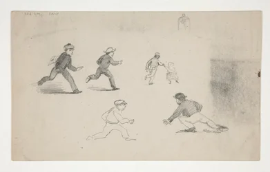 Três Estudos (homens com cavalos, estudo da cabeça) (recto); Seis Estudos de Figuras de Corrida, Estudo de uma Torre do Sino (verso)