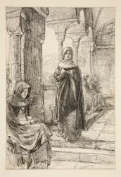 Duas figuras femininas no claustro, do The Cloister