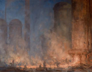 Camas de porco a bater numa fornalha (óleo sobre tela)