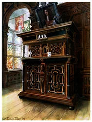 Um armário de carvalho e nogueira, 1910.