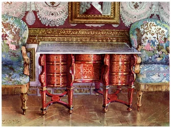 Mesa de escrita para joelhos e fauteuils dourados, 1910