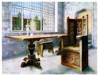 Mesa de cavalete em carvalho e cadeira Mine Hosts, 1910.