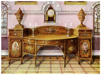 Aparador pintado e embutido em satinwood e relógio de suporte de mogno, 1911-1912.