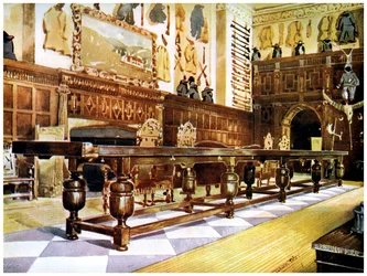 Mesa de Shovelboard no salão de Littlecote, 1910.