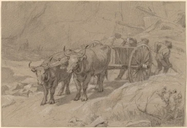Carro de bois e lixeira