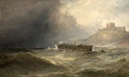 Brig Drifting Ashore fora de Bamborough, Northumberland, 1875