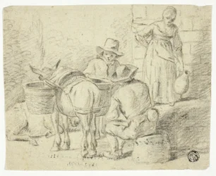 Homens e burros, mulher com cântaro