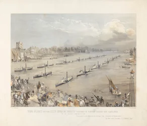 A Frota da Cidade Barcos a Vapor Passando em Revista Ordem ao largo de Chalsea na Comemoração Anual de Londres