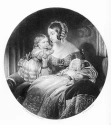 A rainha, a princesa real e o príncipe de Gales, gravada por R. Piercy, 1842
