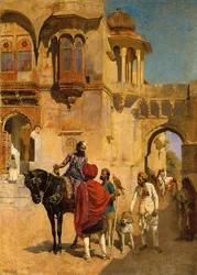 Partida para a caça no pátio de entrada do palácio de Jodhpore, c.1898-1900