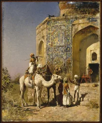 A antiga mesquita de azulejos azuis nos arredores de Deli, Índia