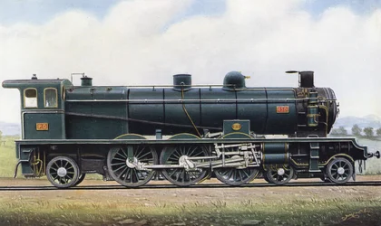 O produto de duas repúblicas: Motor a vapor do tipo "Pacífico" nº. 4501, Paris - Orleans Railway. 1910 (litho)