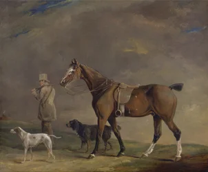 Um esportista com pônei atirador e cães de caça (óleo sobre tela)