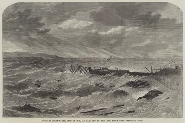 Douglas quebra-mar, ilha de Man, como danificado pelo final da tempestade