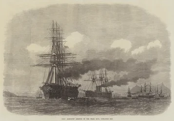 HMS Agincourt encalhado na rocha da pérola, baía de Gibraltar