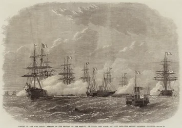 Abertura do Canal de Suez, Chegada da Imperatriz dos Franceses, a bordo do Aigle, em Port Said, saudando o Esquadrão Britânico