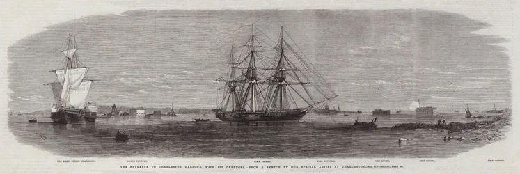 A entrada para o porto de Charleston, com suas defesas
