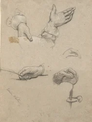 Estudo de mãos, esboço para Assinatura do Pacto na Cabine do Mayflower