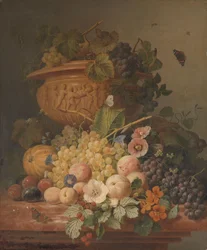 Natureza morta com flores e frutos