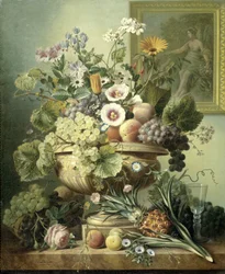 Natureza morta com flores e frutas
