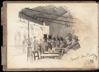 Café ao ar livre em Paris, Boulevard des Batignolles, página do caderno de esboços de Järnefelt