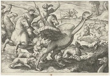 Paisagem com caça de avestruz Cenas de caça (título da série) Icones Venantum Species Varias Representantes (título da série)