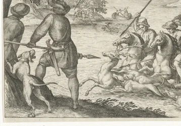 Paisagem do rio com caça ao veado Cenas de caça (título da série) Icones Venantum Species Varias Representantes (título da série)