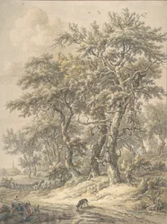 Mulher e criança sentadas ao lado de uma estrada, 1760-1818.