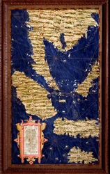Indonésia: Samatra, Malaca, Bornéu, Java. Mapa realizado por Egnazio Danti (1536-1586), matemático, cosmógrafo e arquiteto italiano. Cerca de 1567. Florença, Palazzo Vecchio, Sala del Mappamondo