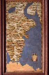 Mapa do estreito de Magalhães realizado por Egnazio Danti (1536-1586), matemático, cosmógrafo e arquiteto italiano. Cerca de 1567. Florença, Palazzo Vecchio, Sala del Mappamondo.