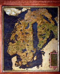 Escandinávia: Noruega, Suécia, Finlândia. Mapa elaborado por Egnazio Danti (1536-1586), matemático, cosmógrafo e arquiteto italiano. Cerca de 1567. Florença, Palazzo Vecchio, Sala del Mappamondo