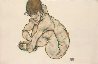 Rapariga nua agachada, 1914