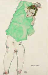 Devant le miroir - Antes do espelho par Schiele, Egon (1890-1918). Lápis, Guache sobre papel, tamanho: 48,3x32,1