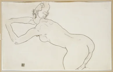 Nu feminino ajoelhado e inclinado para a frente à esquerda, 1918