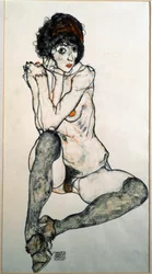 Nu feminino sentado, desenho a aguarela de Egon Schiele (1890-1918), 1914, dimensões 48,3 x 32 cm, Viena, Graphische Sammlung Albertina
