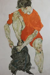 Modelo feminino em uma túnica vermelha, 1914.
