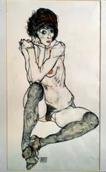 Fêmea nua sentada. Desenho por Egon Schiele