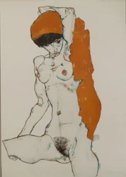 Nu feminino com pano laranja-vermelho, 1914