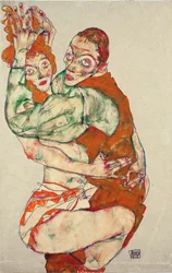Fazer amor - Schiele, Egon (1890-1918) - 1915 - Giz preto, Guache sobre Papel - 49,6x31,7 - Museu Leopold, Viena