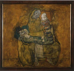Mãe com dois filhos (pintura sobre tela)