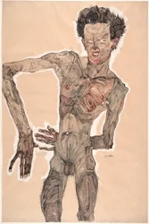 Auto-retrato nu, fazer caretas, 1910