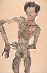 Autorretrato nu, fazendo uma careta