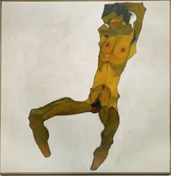 Retrato, nu (giz preto, aguarela e cor do corpo sobre papel)